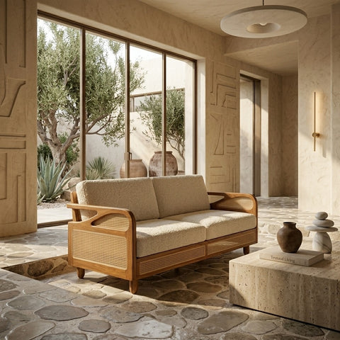 PRITI Sheesham Wood and Cane Sofa for Living Room