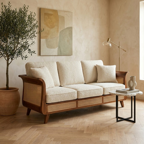 PRITI Sheesham Wood and Cane Sofa for Living Room