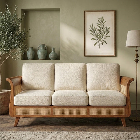 PRITI Sheesham Wood and Cane Sofa for Living Room