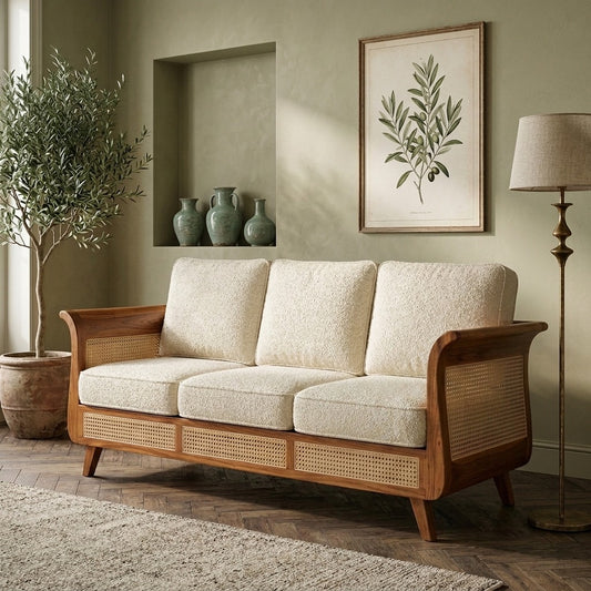 PRITI Sheesham Wood and Cane Sofa for Living Room