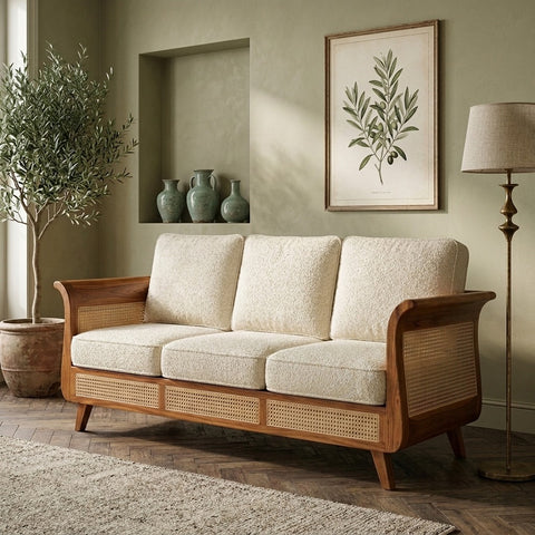 PRITI Sheesham Wood and Cane Sofa for Living Room