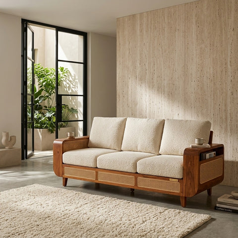 PRITI Sheesham Wood and Cane Sofa for Living Room