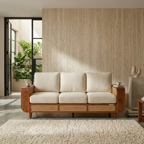 PRITI Sheesham Wood and Cane Sofa for Living Room