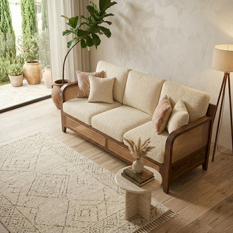 PRITI Sheesham Wood and Cane Sofa for Living Room