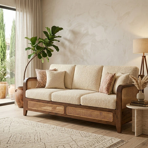 PRITI Sheesham Wood and Cane Sofa for Living Room