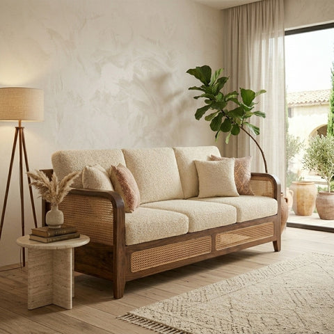 PRITI Sheesham Wood and Cane Sofa for Living Room