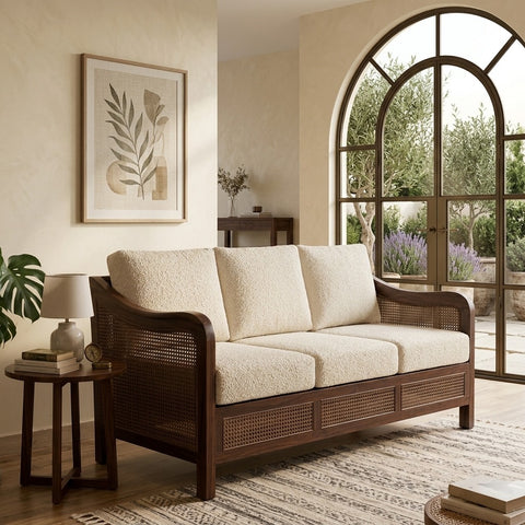PRITI  Sheesham Wood and Cane Sofa for Living Room