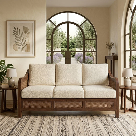 PRITI  Sheesham Wood and Cane Sofa for Living Room