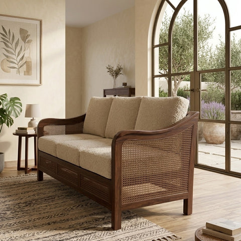 PRITI  Sheesham Wood and Cane Sofa for Living Room