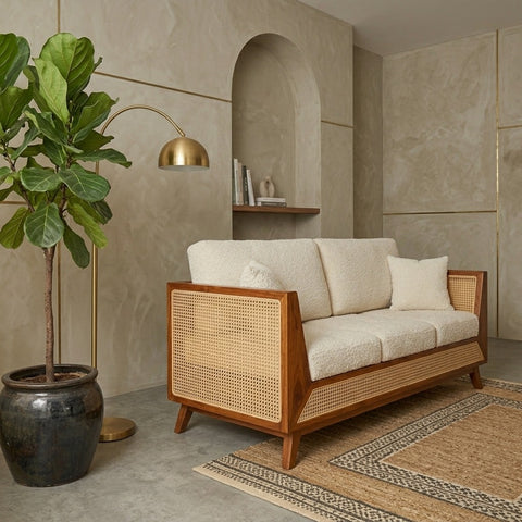 PRITI Sheesham Wood and Cane Sofa for Living Room