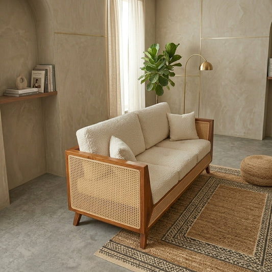 PRITI Sheesham Wood and Cane Sofa for Living Room