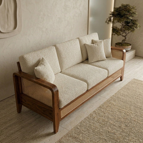 PRITI Sheesham Wood and Cane Sofa for Living Room