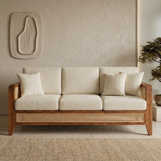 PRITI Sheesham Wood and Cane Sofa for Living Room