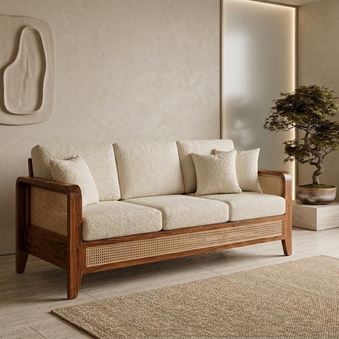 PRITI Sheesham Wood and Cane Sofa for Living Room