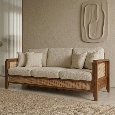 PRITI Sheesham Wood and Cane Sofa for Living Room