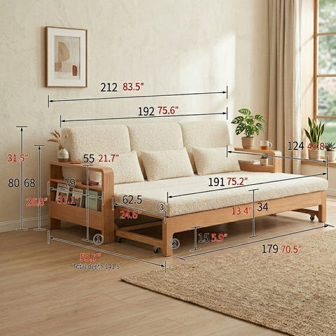 PRITI Solid Wood Sofa Come Bed for Living Room
