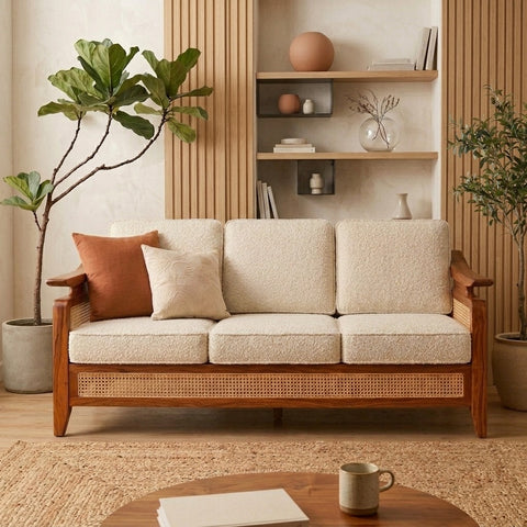 PRITI Sheesham Wood and Cane Sofa for Living Room