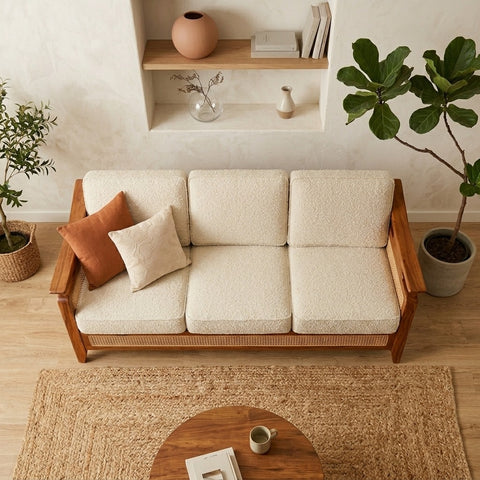 PRITI Sheesham Wood and Cane Sofa for Living Room