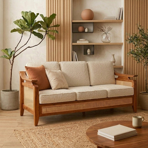 PRITI Sheesham Wood and Cane Sofa for Living Room