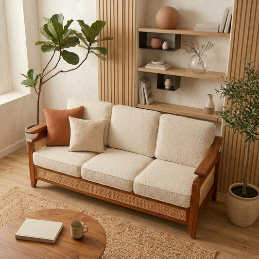 PRITI Sheesham Wood and Cane Sofa for Living Room