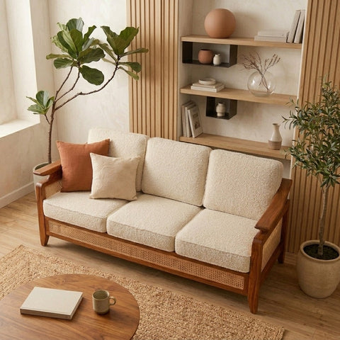 PRITI Sheesham Wood and Cane Sofa for Living Room