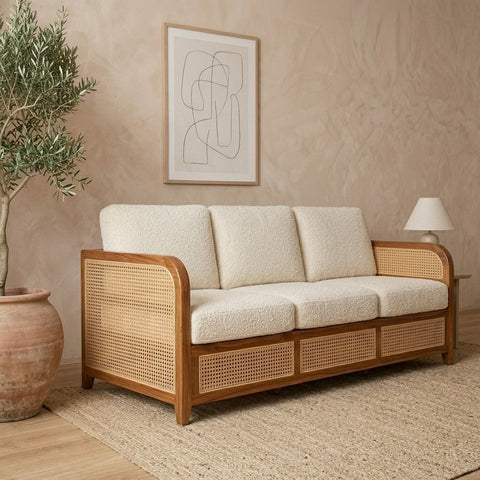 PRITI Sheesham Wood and Cane Sofa for Living Room