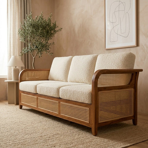 PRITI Sheesham Wood and Cane Sofa for Living Room