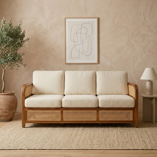 PRITI Sheesham Wood and Cane Sofa for Living Room