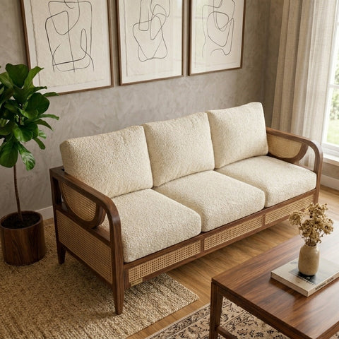PRITI Sheesham Wood and Cane Sofa for Living Room