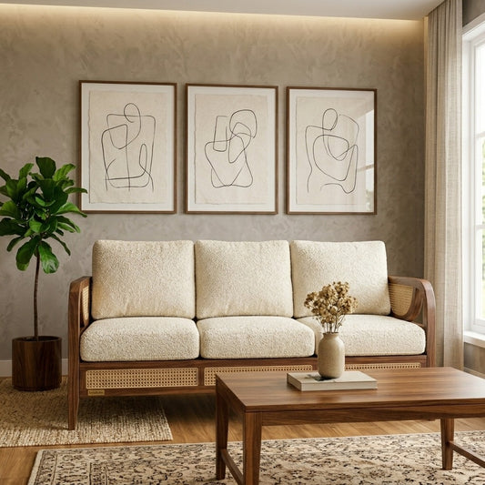 PRITI Sheesham Wood and Cane Sofa for Living Room
