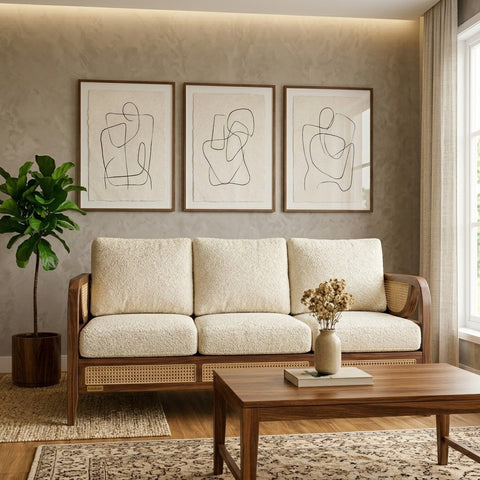 PRITI Sheesham Wood and Cane Sofa for Living Room