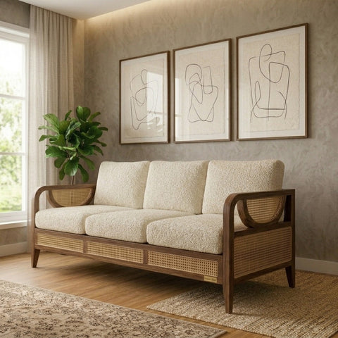 PRITI Sheesham Wood and Cane Sofa for Living Room