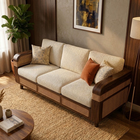 PRITI Sheesham Wood and Cane Sofa for Living Room