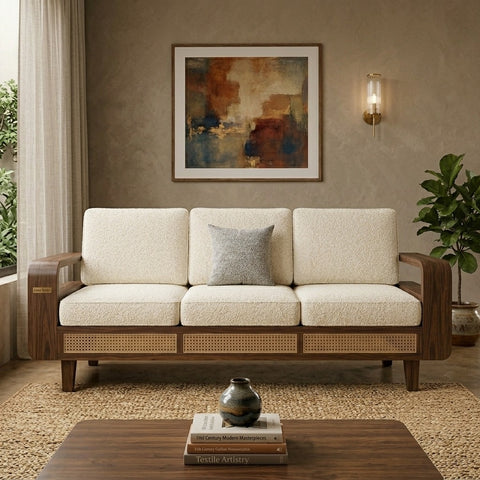PRITI Sheesham Wood and Cane Sofa for Living Room