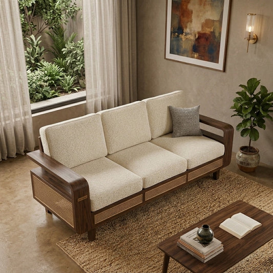 PRITI Sheesham Wood and Cane Sofa for Living Room