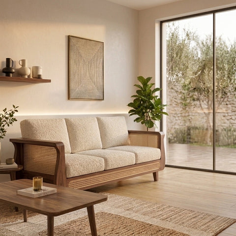 PRITI Sheesham Wood and Cane Sofa for Living Room