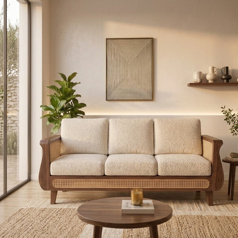 PRITI Sheesham Wood and Cane Sofa for Living Room