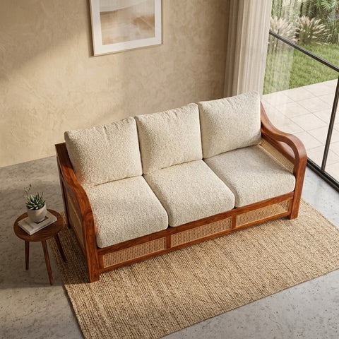 PRITI Sheesham Wood and Cane Sofa for Living Room