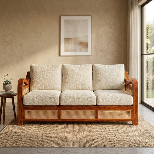 PRITI Sheesham Wood and Cane Sofa for Living Room