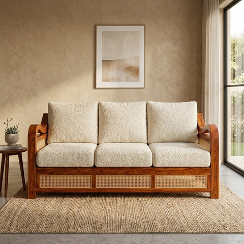 PRITI Sheesham Wood and Cane Sofa for Living Room