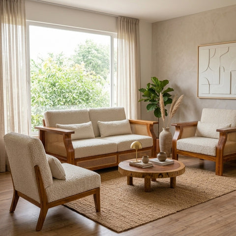 PRITI Sheesham Wood and Cane Sofa for Living Room
