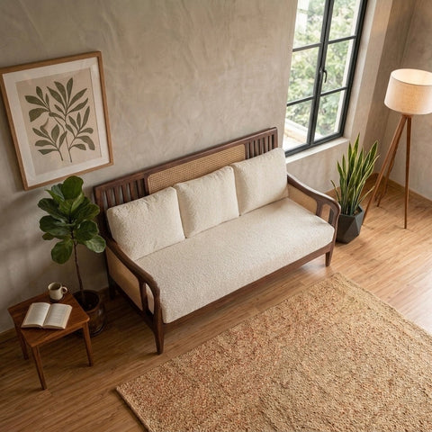 PRITI Sheesham Wood and Cane Sofa for Living Room