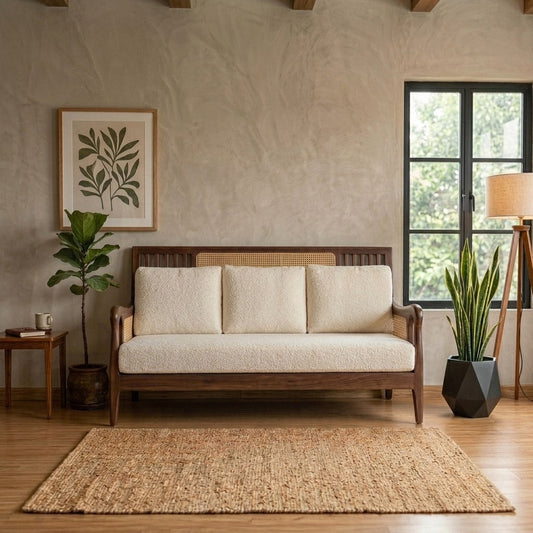 PRITI Sheesham Wood and Cane Sofa for Living Room