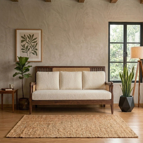 PRITI Sheesham Wood and Cane Sofa for Living Room