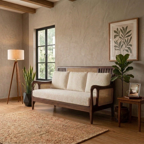 PRITI Sheesham Wood and Cane Sofa for Living Room