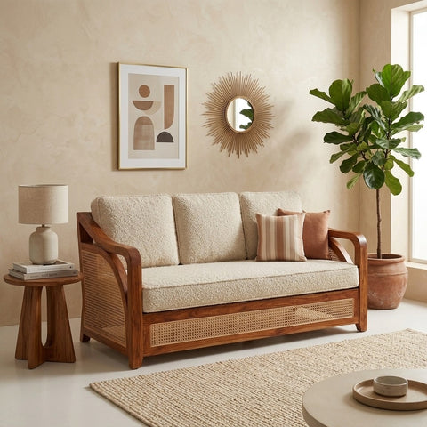 PRITI Sheesham Wood and Cane Sofa for Living Room