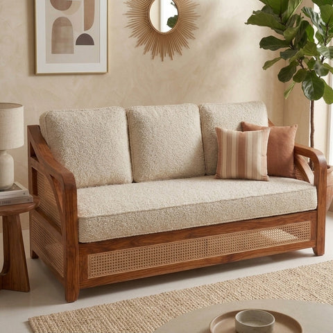 PRITI Sheesham Wood and Cane Sofa for Living Room