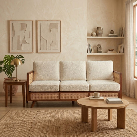 PRITI Sheesham Wood and Cane Sofa for Living Room