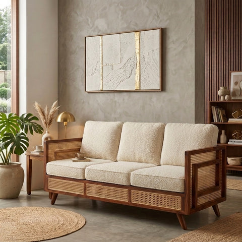 PRITI Sheesham Wood and Cane Sofa for Living Room