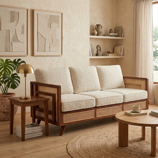 PRITI Sheesham Wood and Cane Sofa for Living Room